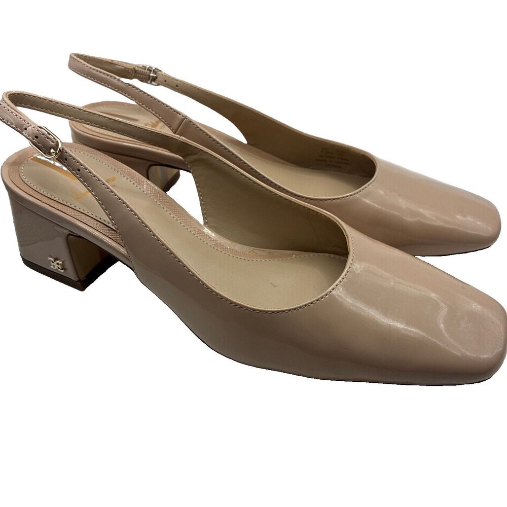 Sam Edelman Women’s Terra Slingback Block Heel Pumps Tan Nude Square Toe 7.5 New